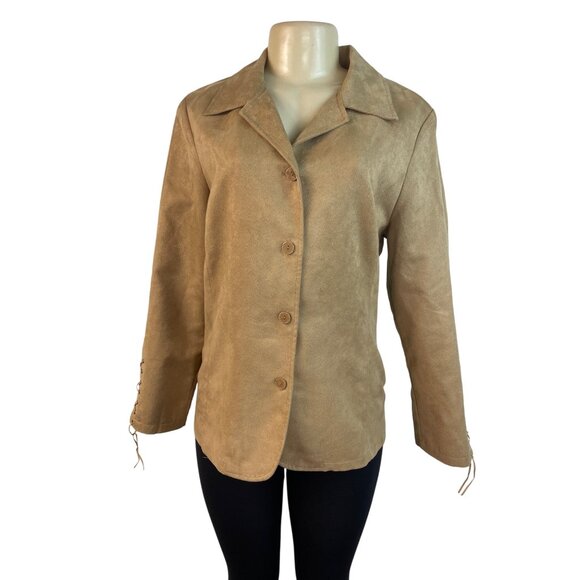 TCM Womens Camel Button-Up Jacket With Lace-Up Sleeve Detail Size 42 - Picture 1 of 8